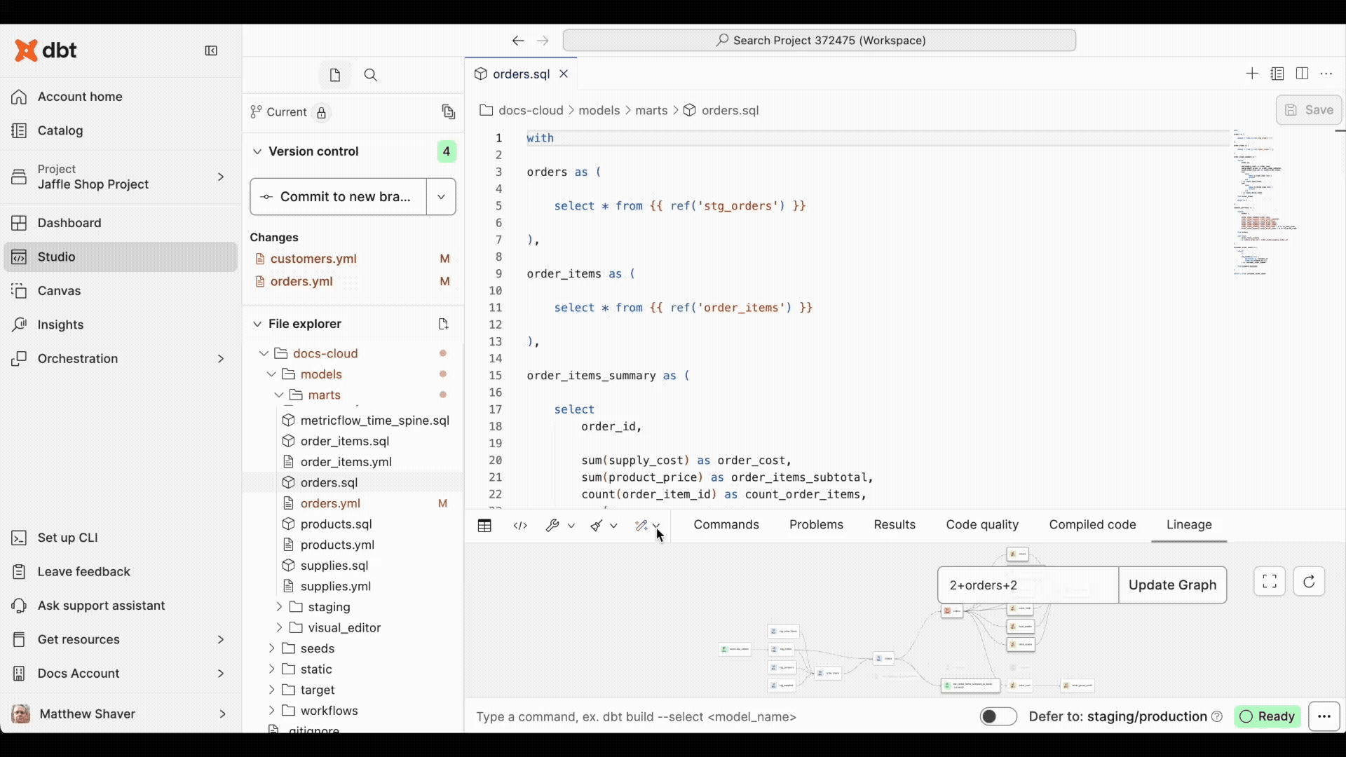 Example of using dbt Copilot to generate documentation in the IDE Example of using dbt Copilot to generate documentation in the IDE