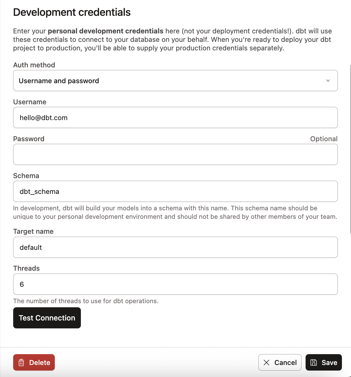 Configure developer credentials in your profile